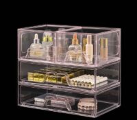 Custom acrylic stackable skincare beauty drawers box DMO-1274 Custom acrylic stackable skincare beauty drawers box