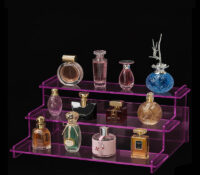 Custom acrylic 3 tiers perfume promotion display risers DMD-3433 Custom acrylic 3 tiers perfume promotion display risers