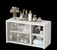 Custom acrylic vanity organizer with sliding doors DMO-1309 Custom acrylic vanity organizer with sliding doors