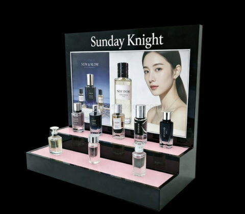 Custom plexiglass 2 tiers Led makeup display prop
