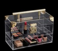 Custom acrylic skincare makeup organizer with handle DMO-1339 Custom acrylic skincare makeup organizer with handle