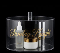 Custom round acrylic skincare makeup storage box with lid DMO-1341 Custom round acrylic skincare makeup storage box with lid