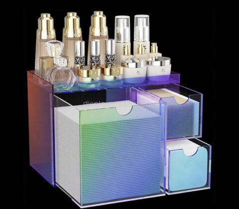 Custom acrylic tissue towel box with skincare holder
