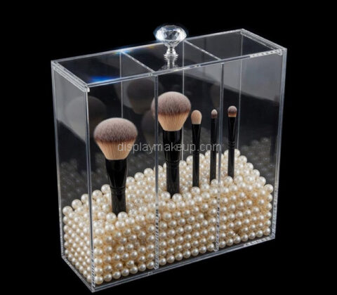 Custom acrylic 3 dividers makeup brushes box with lid
