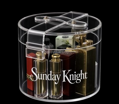 Custom round acrylic makeup storage organizer box with lid